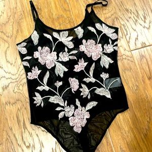 Black sheer thong body suit top